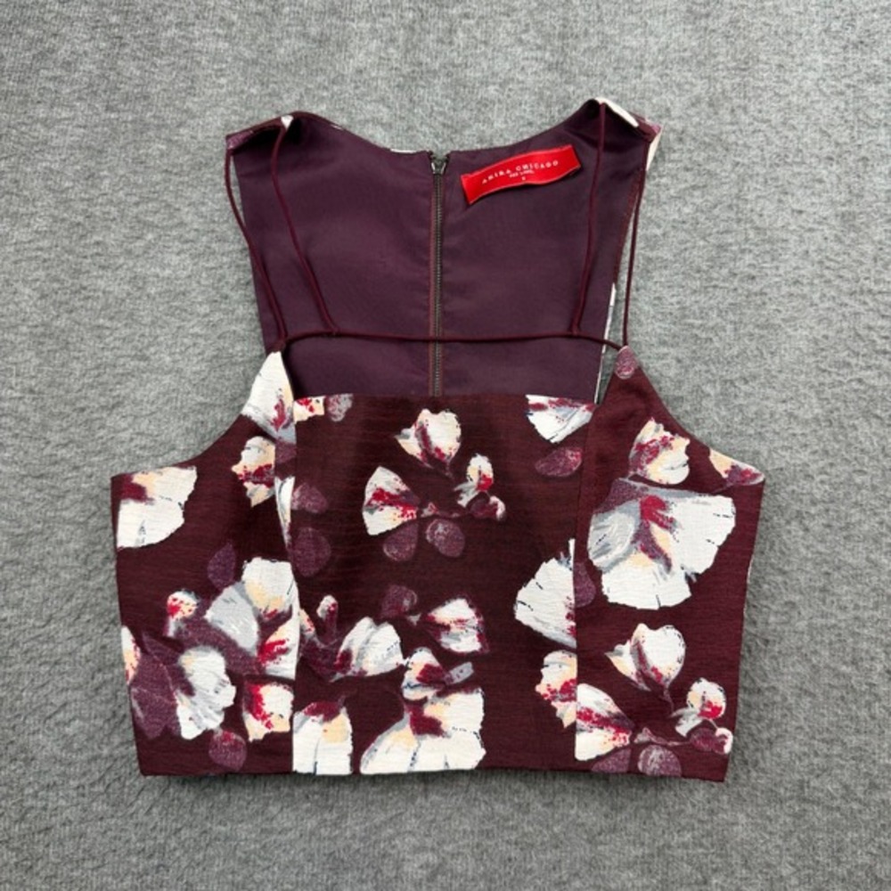 Akira Chicago Crop Top Women's Size S Burgundy Floral Print Sleeveless Back Zip